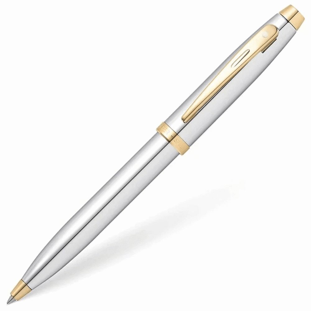 Sheaffer 100 Bright Chrome with Gold Trim Ballpoint Pen